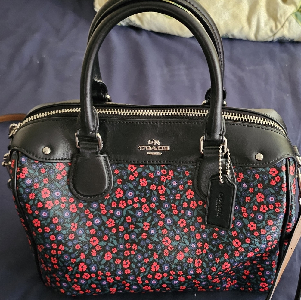 Coach Black and Red Floral Women's Bag